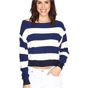 Free People Candyland Pullover Blue and Ivory Sweater Size M #1888